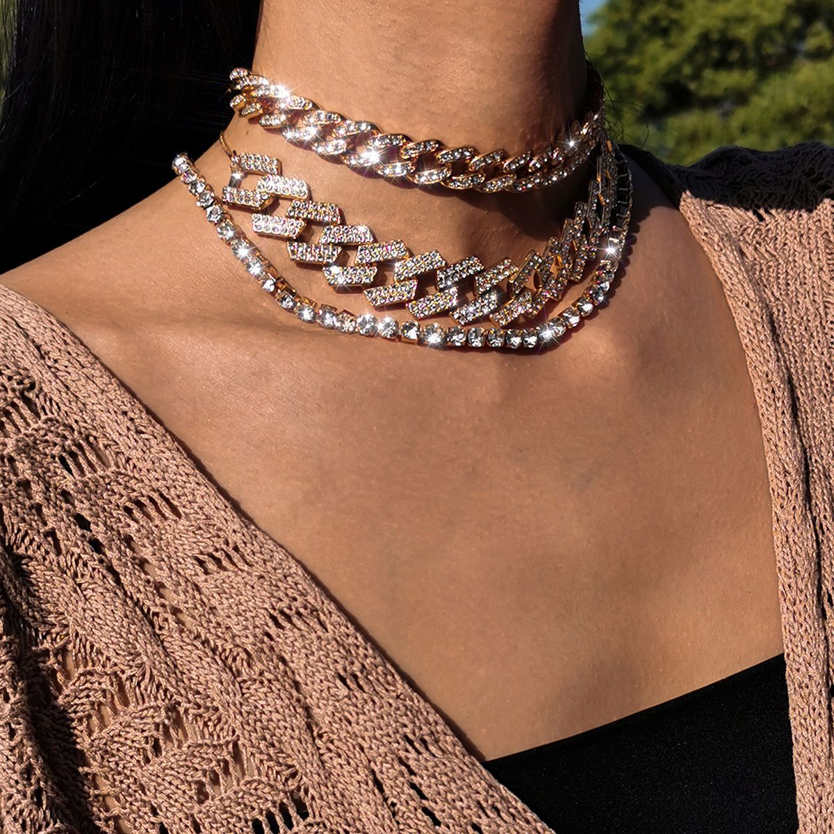 ookjewelry wholesale Multi-layer Full Diamond Necklace Chokers